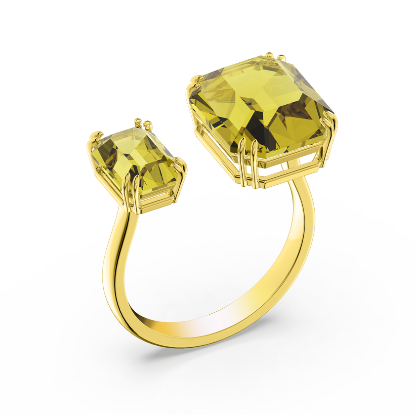 swarovski millenia cocktail ring  square cut crystals  yellow  gold tone plated